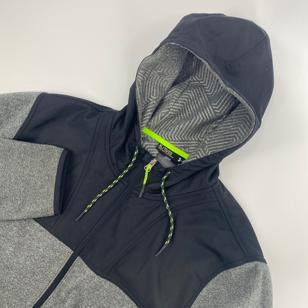 Under Armour ColdGear Infrared Hoodie Mens XL Gray Black Full Zip Active Sporty